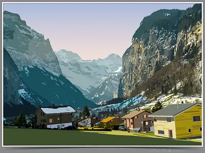 The Art of Journey: Lauterbrunnen illustration illustration art landscape lauterbrunnen lauterbrunnen mountain realism rural switzerland vector vector art vector illustration vectorart