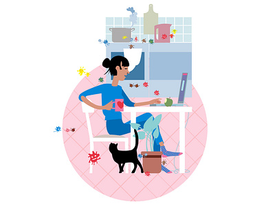 Kitchen cat characterdesign children book illustration female illustration vector