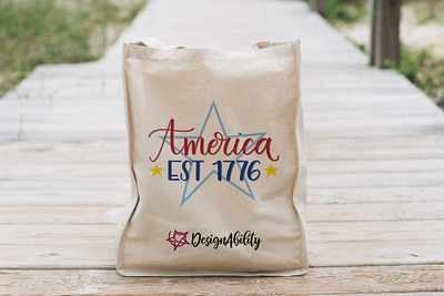 America Est 1776 america clipart design holiday illustration patriotic tote bag vector