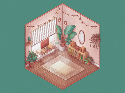 Isometric Workspace bedroom computer desk hand drawn illustration isometric isometric illustration plants procreate workspace