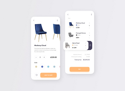 Furniture Concept 2020 app application chair clean clear design dribbble ecommerce flat furniture ios ios app minimal mobile modern pastel color trends ui