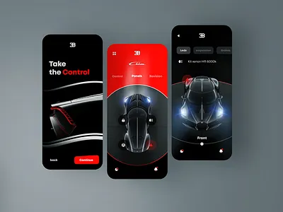 Car control app concept 3d bugatti car carcontrol clean minimal mobile ui uidesign