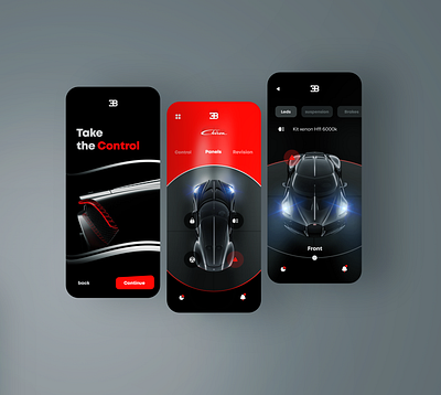 Car control app concept 3d bugatti car carcontrol clean minimal mobile ui uidesign