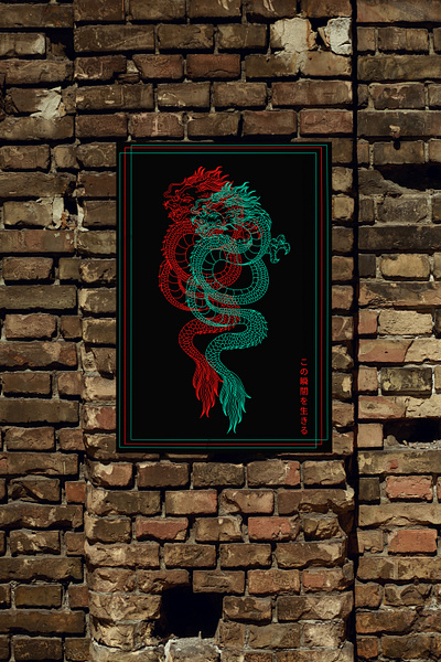 Neon Dragon Poster art design designer dragon illustration line lineart neon poster style