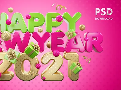 Happy New Year 2021 Color 3d branding christmas gift happy illustration new new year santa ui