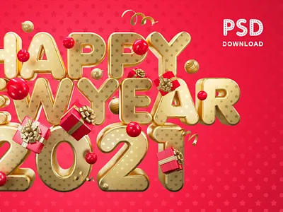 Happy New Year 2021 GOLD / 4000×2500 pixels / PSD 2021 christmas gift happy illustration poster