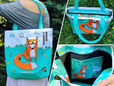 Birdies Nerdies Tote Zippered Bag cartoon art cartoons character design characters design fashion foxes graphic design illustration kids illustration product design tote bag vector art vector illustration vectors
