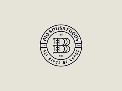 BIO SOUSS FOODS b letter logo brand branding food identity lineart logo logomark minimal monogram organic supermarket typography wheat