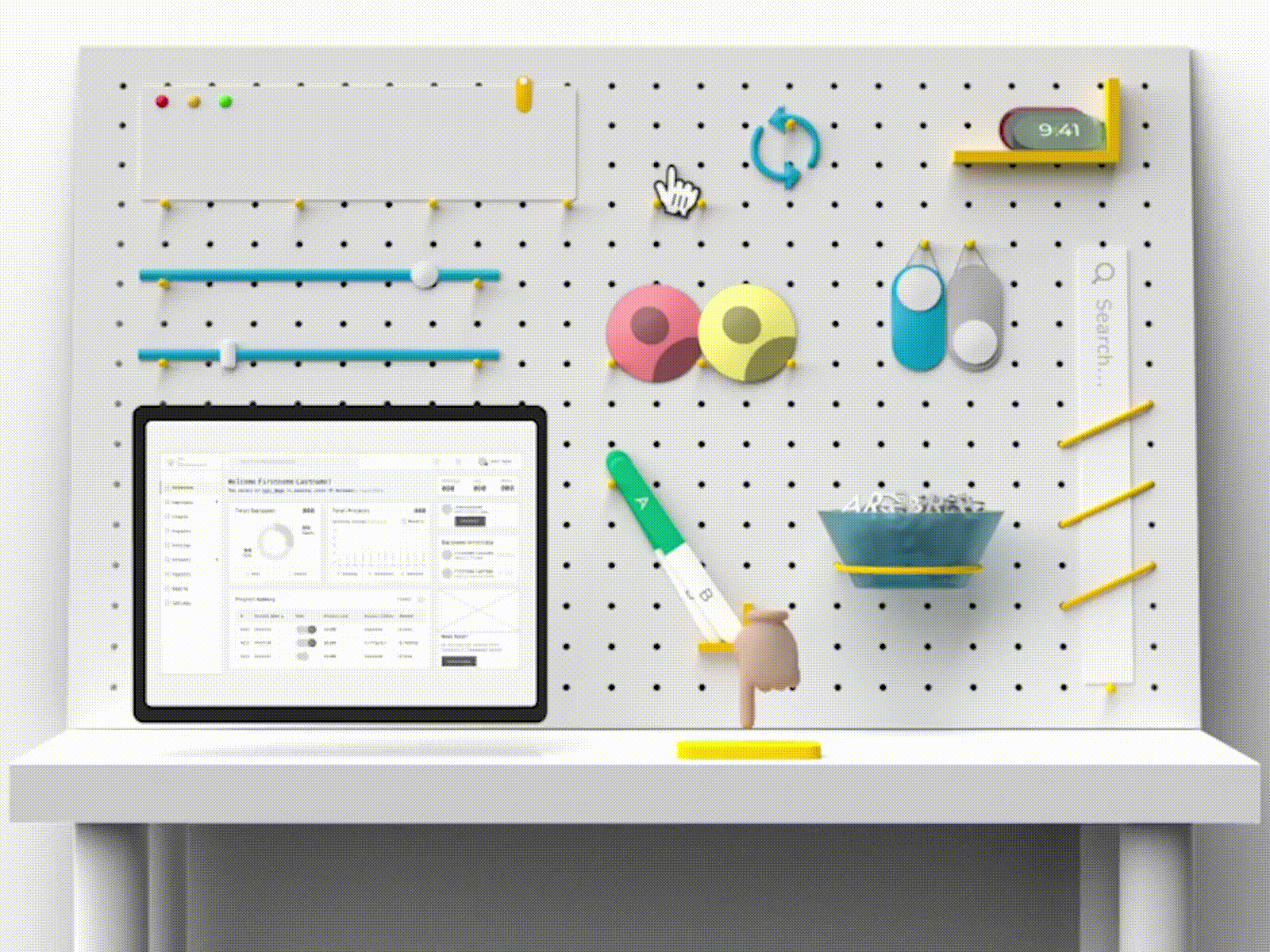 User Interface Workbench 3d animated animation bespoke blender brand identity branding button clay clean clean design custom design identity interaction interface table ui user interface ux