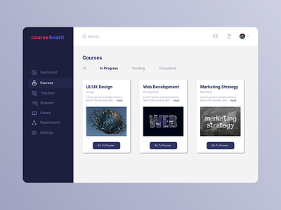 Course Dashboard UI admin panel app courses dashboard design icon sketch typography ui webdesign