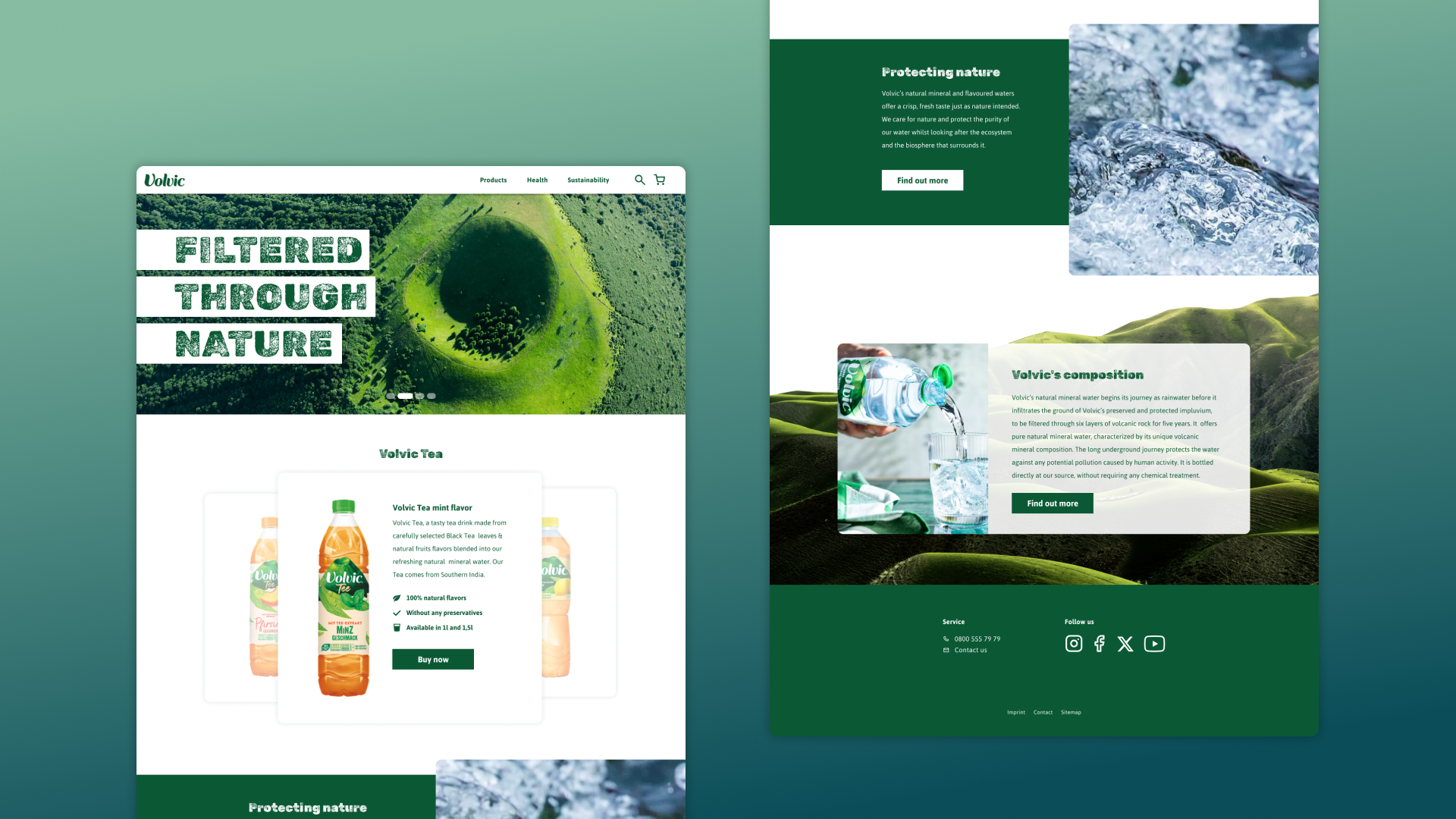 Daily UI #003 (Landing Page) aesthetic buying challenge daily ui design figma green landing page redesign tea volvic water webdesign