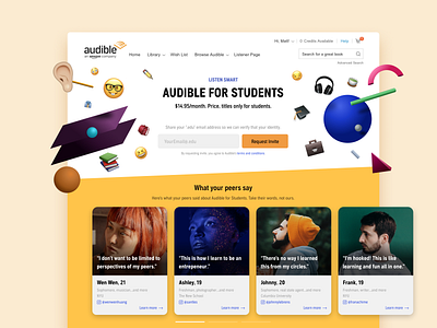 Audio books for students app audio audiobooks branding design ecommerce illustration students ui ux web design