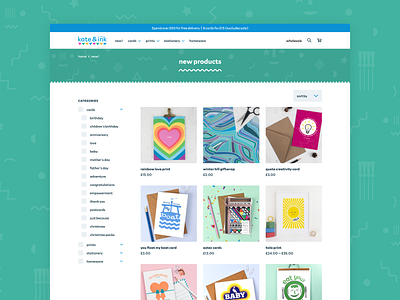 Kate & The Ink avada blue bold colourful ecommerce ecommerce shop fun fusion builder geometric green online shop retro shop store website website design woocommerce wordpress