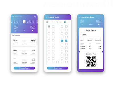 A simple interface to enhance Bus ticket booking online. app bus design ticket travel ui ux