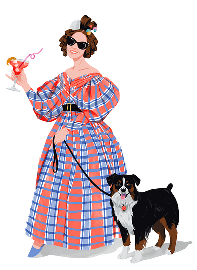 Abby Cox cocktail dog fashion illustration historical costume portrait portrait illustration