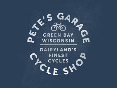 Pete's Garage badge bike blue branding cycle cycling design garage green bay logo texture typography vector vintage wisconsin