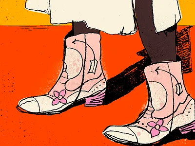 Rhinestone Cowgirls | BOOTS boots cowboy boots cowgirl illustration orange pink rhinestone sketchy