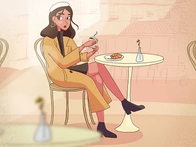 French Cafe Girl cafe coffee coffee shop croissant design fall fall fashion flower france french girl illustration outdoor paris