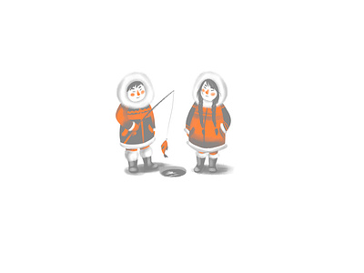 Northerners character cute fish fishing illustration north snow winter