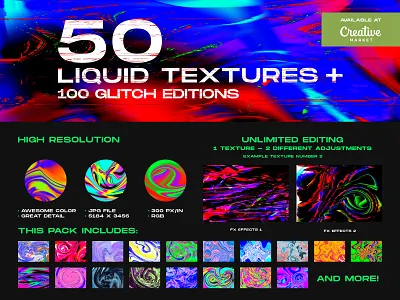 Liquid and Glitch Textures at Creative Market abstract texture album artwork app design bundle creative market design distortion download glitch glitch art glitch effect iridescent liquid liquid texture pack social media texture web design