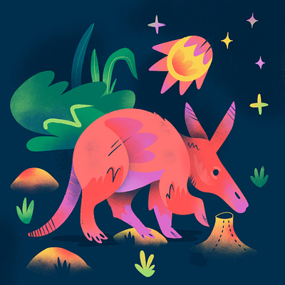 "A" = Aardvark aardvark color illustration procreate series sketch stars texture