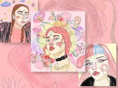 watercolour portraits adobe illustrator aesthetic drawing flowers heart illustration moon portraits wacom intuos watercolor painting
