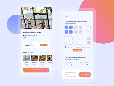 Reservation App Exploration 🤳🏼 blue clean cta food ios menu mobile modern place reservation ui white
