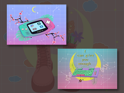 space adobe illustrator aesthetic blue constellations drawing flowers galaxy game art gameboy green grid illustration keyboard moon palm pink sakura space