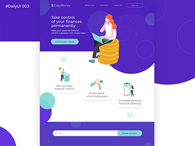 DailyUI - Landing Page daily 100 challenge daily ui dailyui design figma finance illustration landing landingpage money purple ui ui design uiux ux ux design web