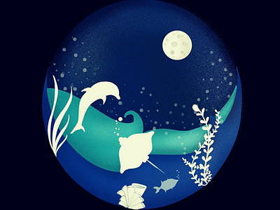 Ocean aqua art digitalart digitaldrawing drawing fishes illustration marinelife moon ocean procreate sea vectorart