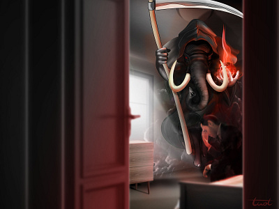 Your Time Is Up feat Elephant Grim Reaper artwork cartoon digital painting digitaldrawing graphic design illustration