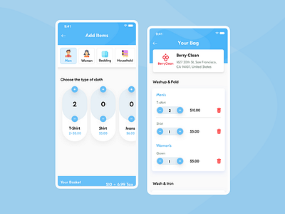 Add Item To Cart & View Cart Screens For Laundry Customer App laundry app uiuxdesign