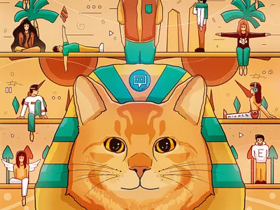 Feline Overlord cat character clean egypt egyptian king kitten pharaoh pyramid sand turquoise wall art yellow