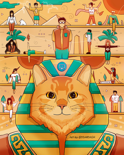 Feline Overlord cat character clean egypt egyptian king kitten pharaoh pyramid sand turquoise wall art yellow