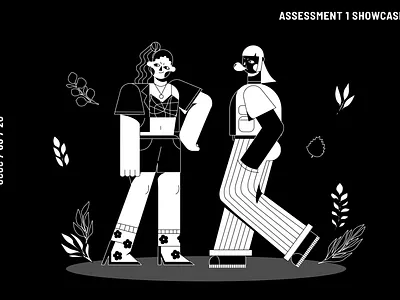 hand drawn black n white girls flat illustration