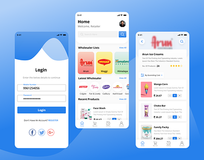 Retailer App android design home homepage ios app listview login presentation product ui uidesign uiux