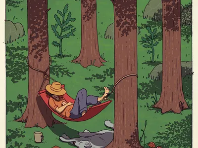 Hammock amanita muscaria chilling dog forest hammock illustration leisure nap outdoors pencil wacom wildlife wolf