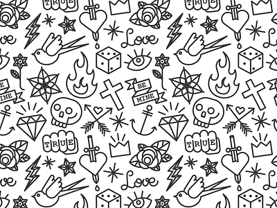 Tattoo Pattern flash illustration old school old school tattoo pattern print seamless seamless pattern tattoo