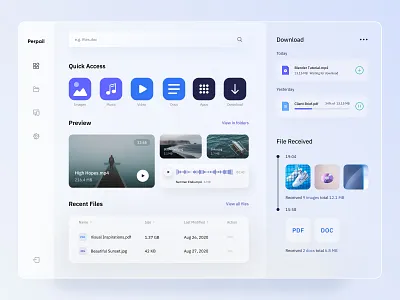Perpail - File Sharing Web App 3d blur blurred background clean dashboad dashboard ui dropbox file management file manager file sharing file transfer file upload minimal mobile app design share it ui ui design uiux ux design web app
