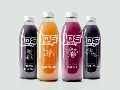 JOS berry - Juice glass Bottle blackberries blueberries bottle drink fruit juice logo minimal raspberries redesign seabuckthornberry simple