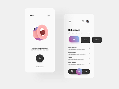 Voice commands app app button design card design design figma gradient illustration interaction design onboarding onboarding ui ui uidesign ux