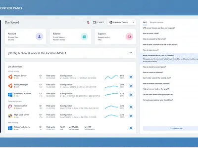 Hosting control panel - Dashbord dashboard design flat hosting ui ux web website