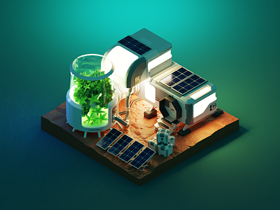 Martian Night 3d blender colony diorama illustration isometric mars render sci fi scifi