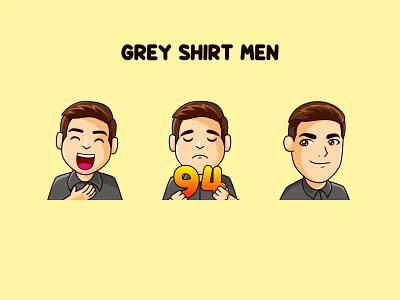 Grey Shirt Men cartoon cartoon character character characterdesign chibi customemote cute discord emote expression funny hype illustration laugh mascot smirk sticker streamer subbadges twitchemote