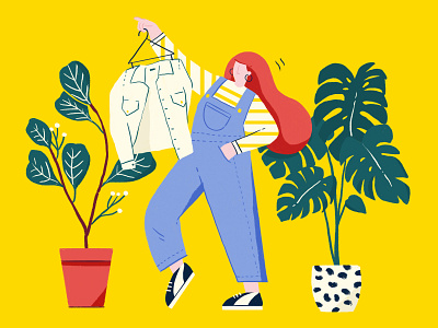 cool second hand stuff! character design clothes cool fashion fleamarket garden girl girl character jacket marker market outline photoshop plant plants procreate second hand simple stuff woman