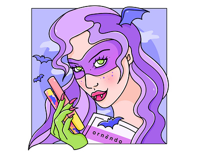 Halloween sweets bat character green halloween illustration lilac party postcard spooky sweets trick or treat violet witch witchcraft