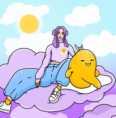 Gudetama in clouds blogger cartoon character cgart character clouds drawing drawingart egg friends gudetama illustration sky sun violet yellow