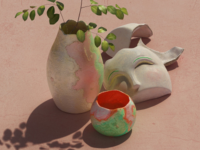 Pottery 3d c4d cgi cinema4d design digital art handmade maxon modeling pottery product product design redshift render sculpting set set design substance painter substancepainter zbrush