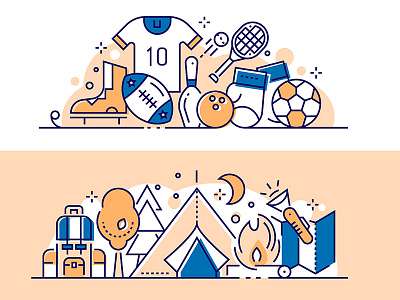 Camping & sport line banners active camping composition design illustration leisure lifestyle line sport style vector