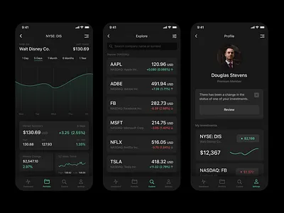 Investment App (Dark Theme) appdesign dark mode darktheme investing mobile stocks ui uichallenge ux
